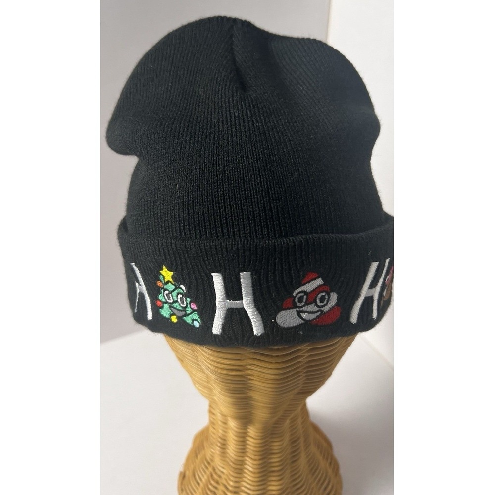 Claire's Beanie Black Beanie Ho Ho Ho Christmas Holiday Poos